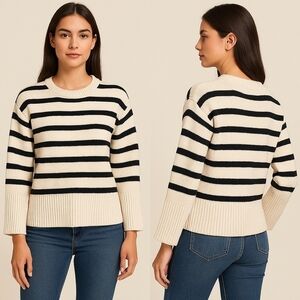 GAP Striped Black & Cream Knit Sweater XS